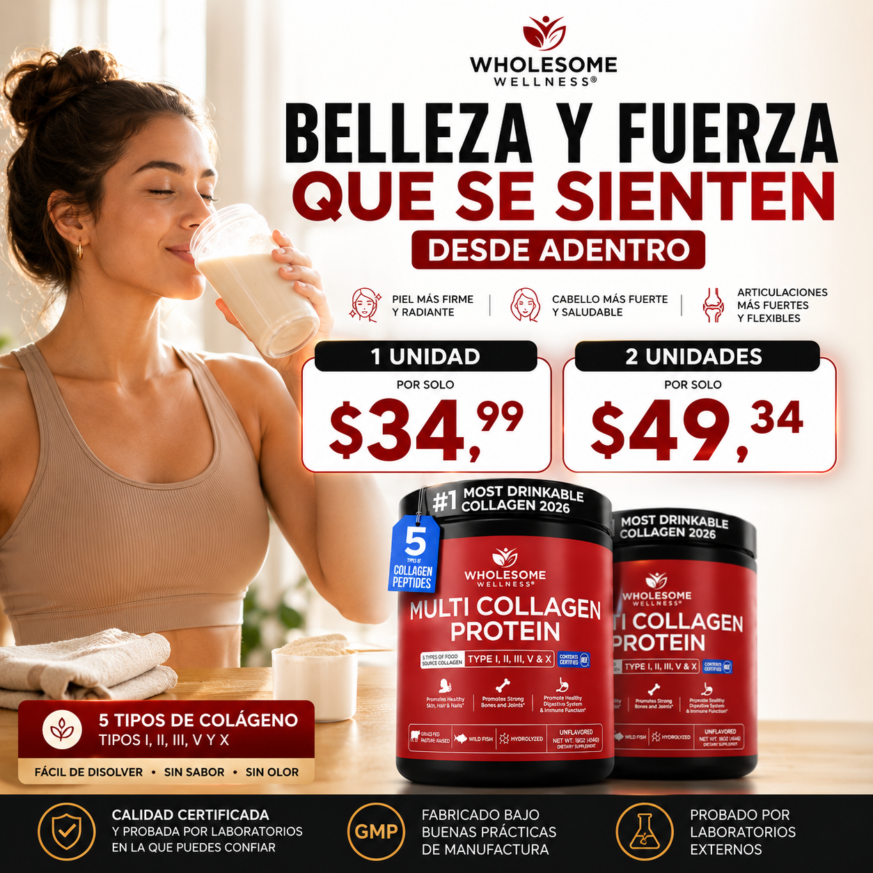 PROTEÍNA MULTI COLÁGENO| 5 TIPOS DE COLÁGENO | 484 G