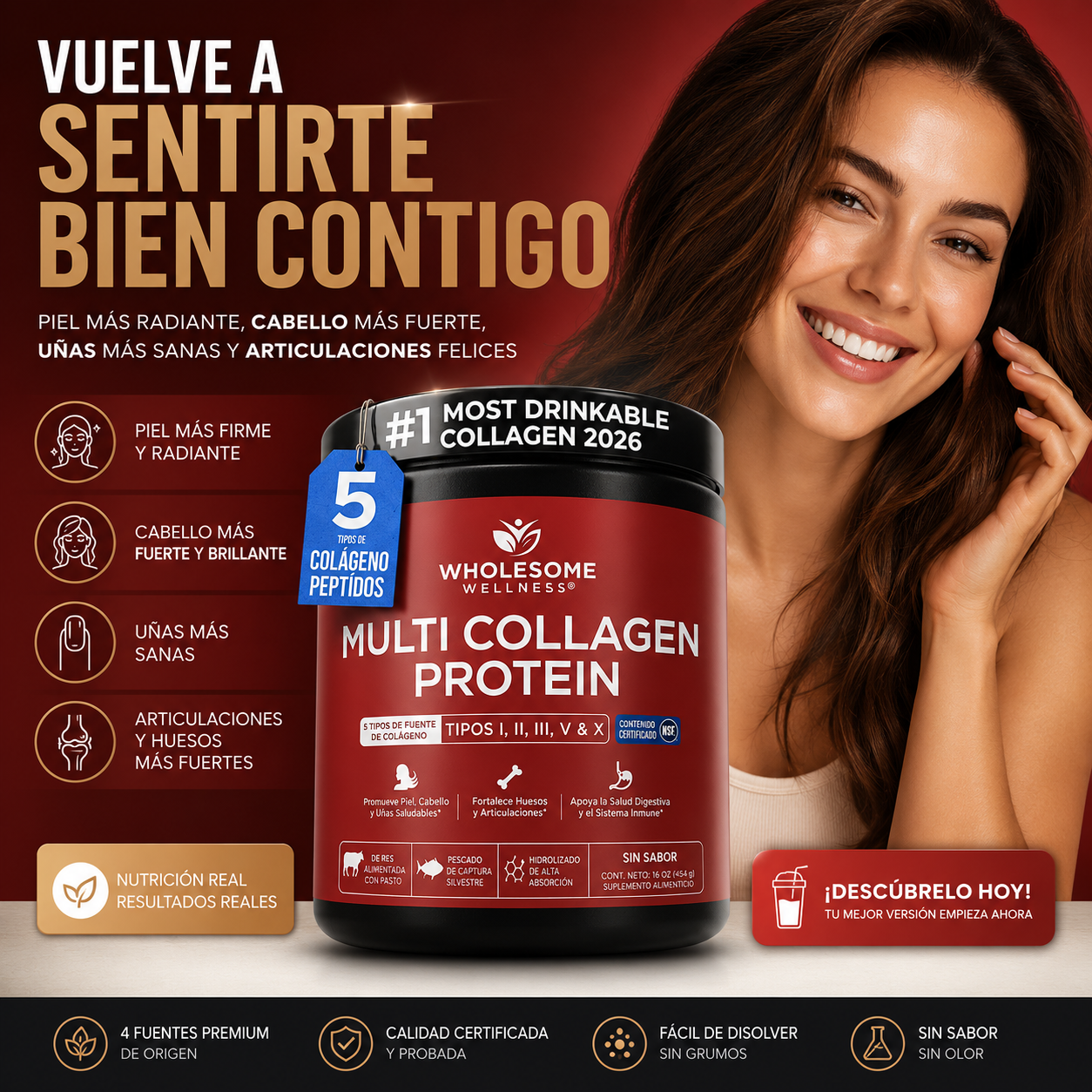 PROTEÍNA MULTI COLÁGENO| 5 TIPOS DE COLÁGENO | 484 G